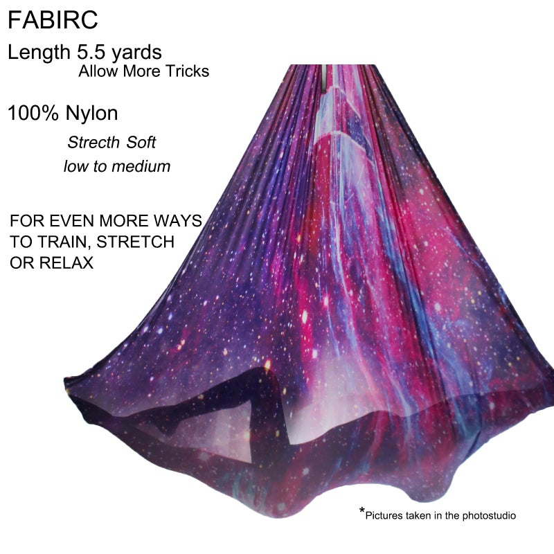 Flife F.Life Aerial Yoga Hammock 5.5 yards Premium Aerial Silk Fabric Yoga Swing for Antigravity Yoga Inversion Include Daisy Chain,Carabiner and Pose Guide (Starry Sky) - Image 2